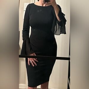Calvin Klein Black Chiffon Bell-Sleeve Sheath Dress